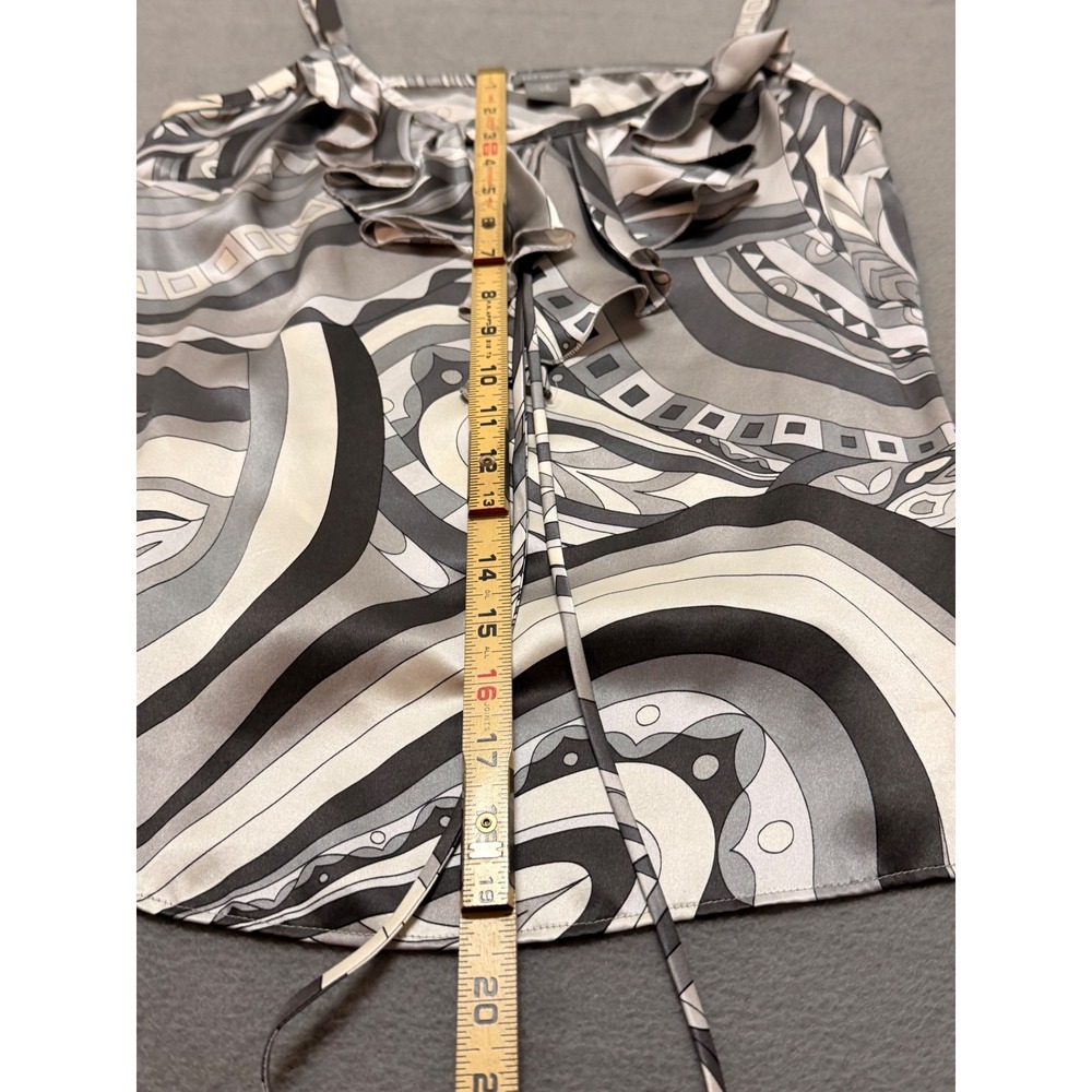 Babydoll Silk‎ Blend Abstract Print Ruffle Tie Neck Camisole Y2K Retro Coquette - Picture 4 of 7